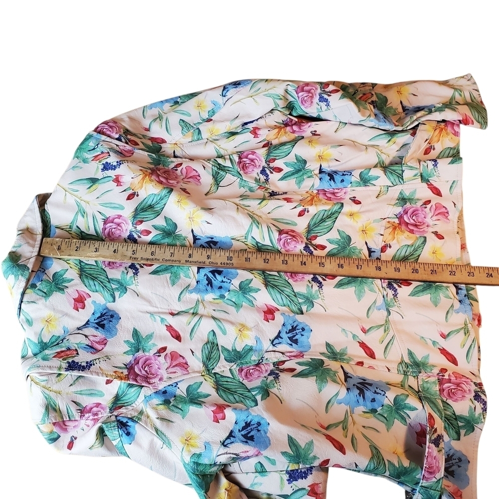 Colleen Lopez Floral Faux Leather Jacket - Pink, Blue, Green, Yellow. XL - Picture 10 of 10